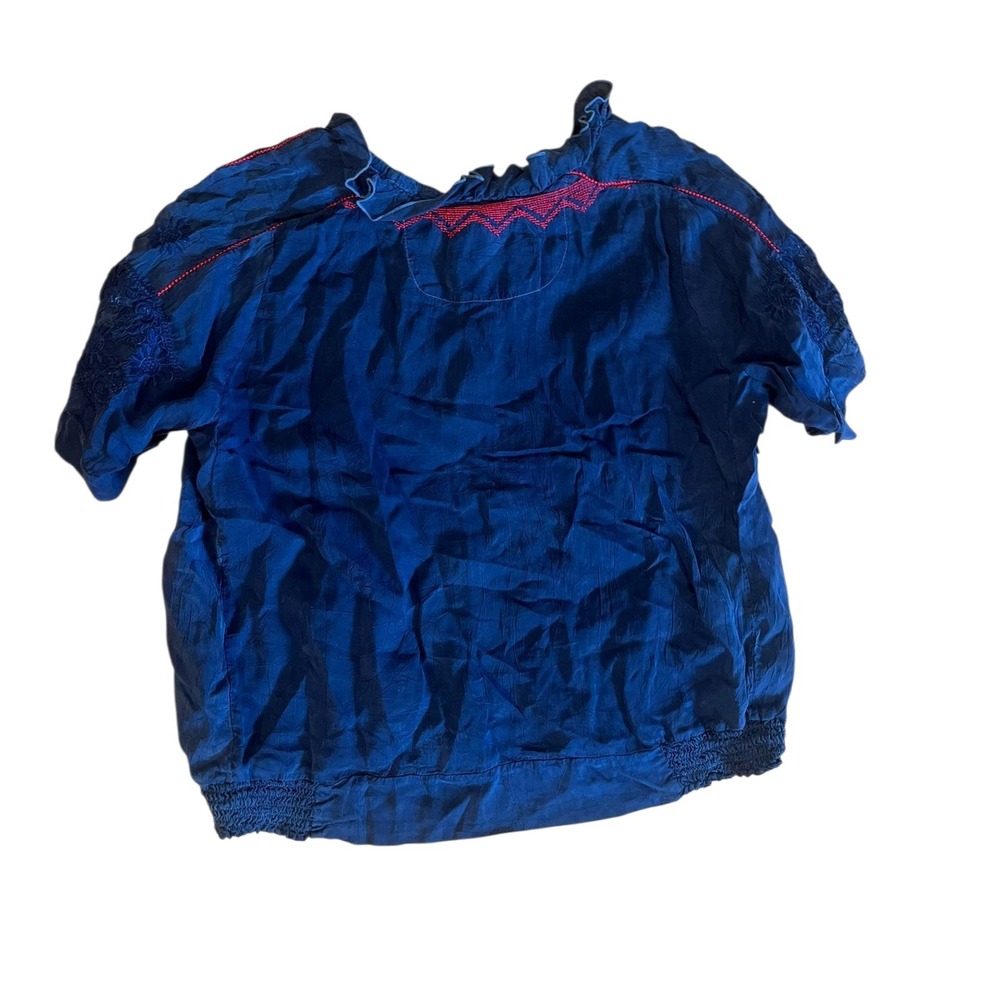 Johnny Was  Blue Embroidered Peasant Blouse Women's Size S Boho Chic‎ - Picture 3 of 3